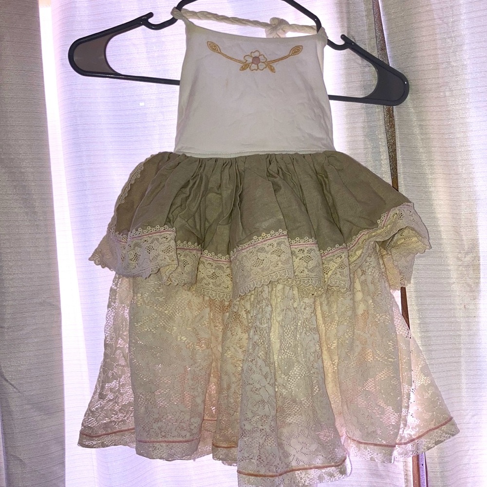 White and beige lace kids size 5 doll cake dress